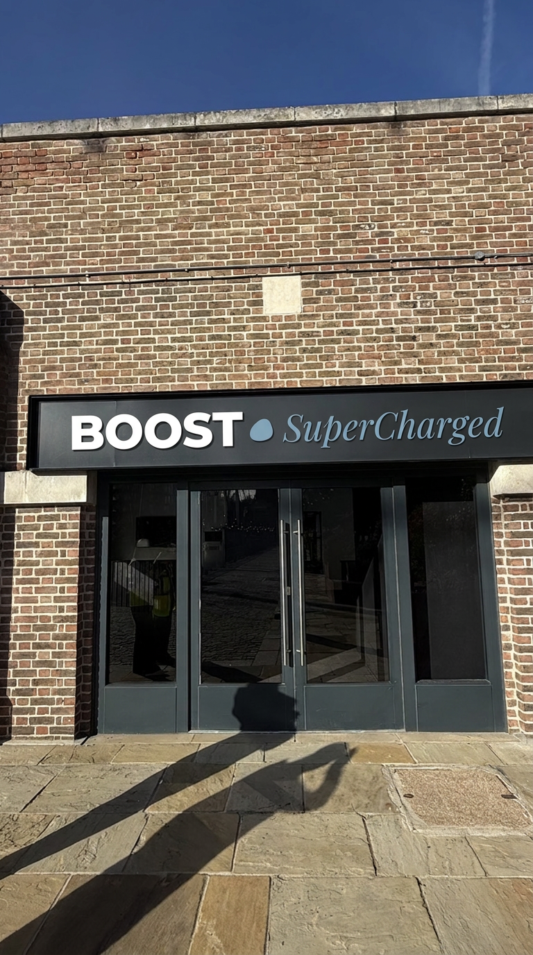 Entrance with BOOST SuperCharged sign